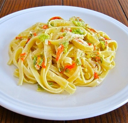 Fettuccine with Squash Blossom Cream Sauce
